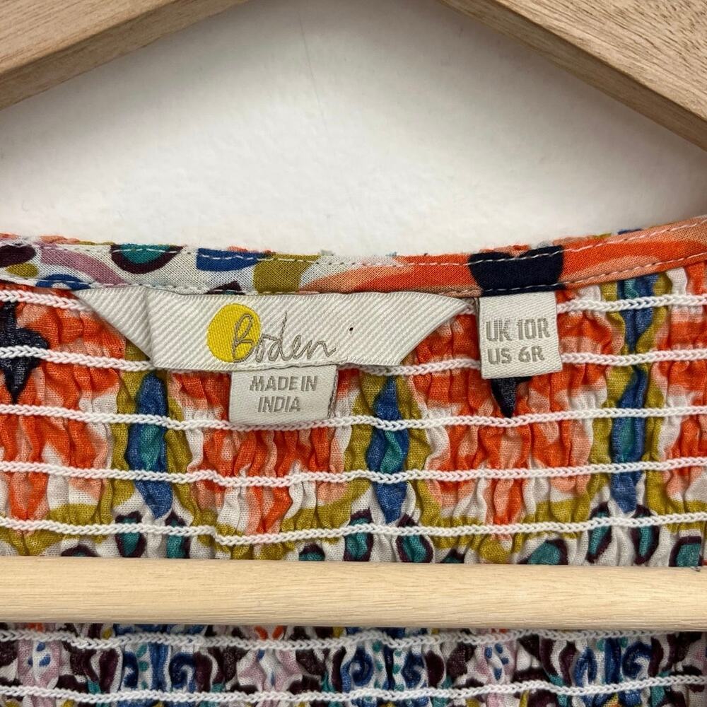 Boden Smocked Bodice Midi Dress Colorful Cute Tapestry Stripe Puff Sleeves US6 - Picture 8 of 13